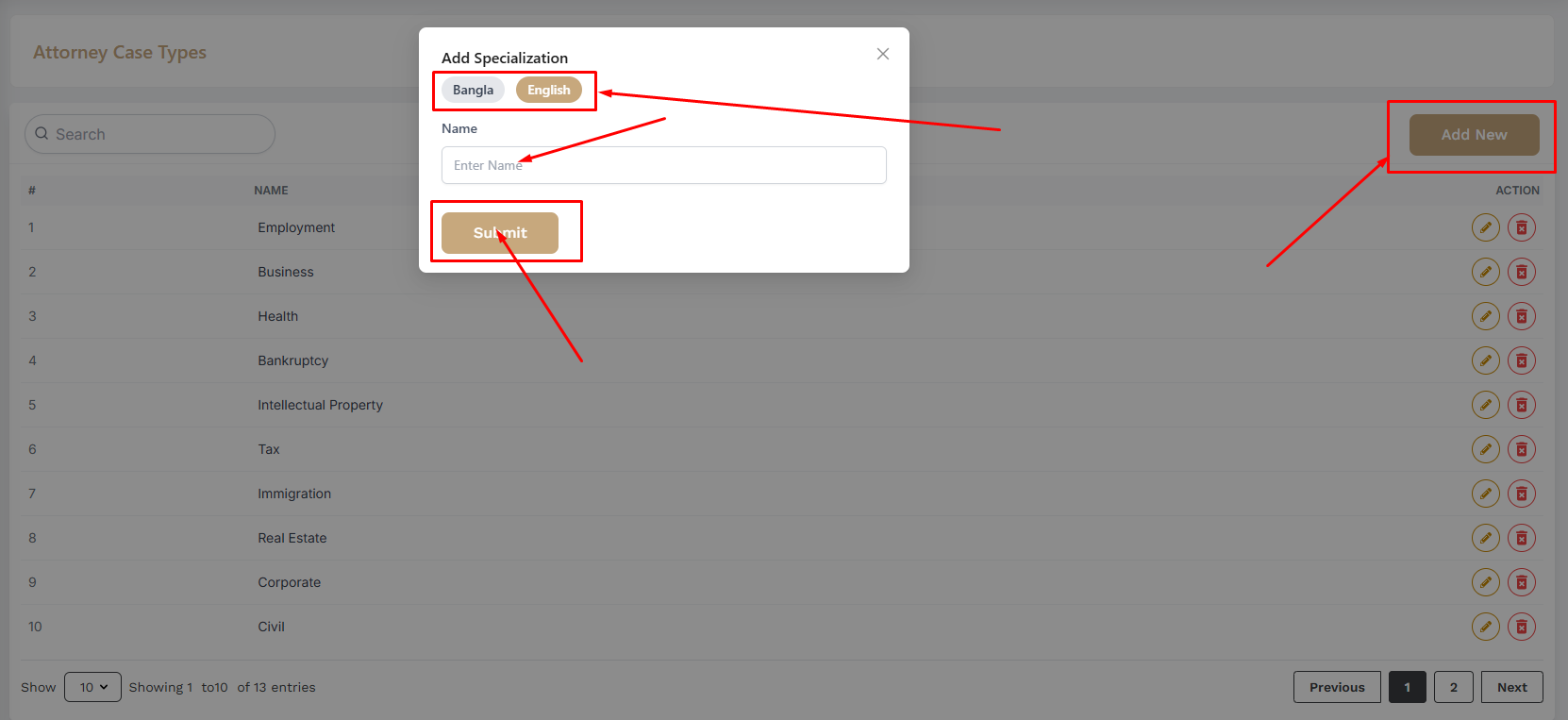 Add Case Type